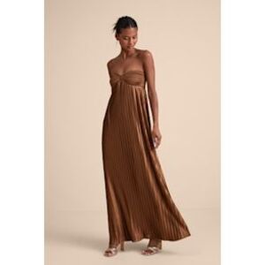 Lulus Whimsical Beauty Satin Plisse Strapless Maxi Dress Brown L